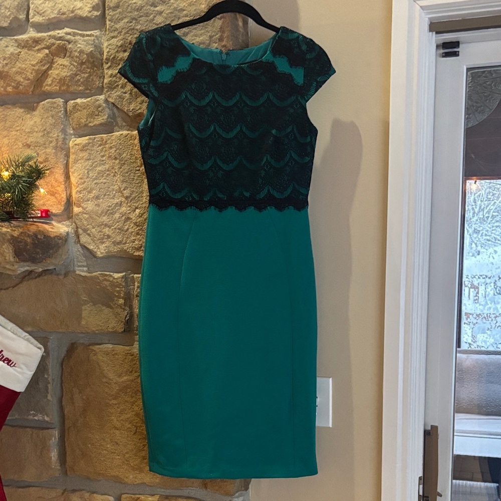 Elegant Teal Lace scuba Dress
